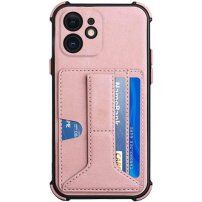 Кейс с джоб за карти и стойка за iPhone 11 - розов