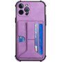 Кейс с джоб за карти и стойка за iPhone 12 Pro Max - лилав