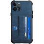 Кейс с джоб за карти и стойка за iPhone 13 Pro Max - син