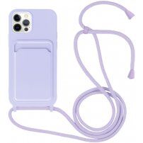 Силиконов кейс с каишка и джоб за карти за iPhone 11 Pro Max - лилав