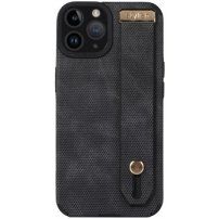 Кожен кейс с каишка за ръка за iPhone 12 Pro Max - черен