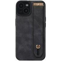Кожен кейс с каишка за ръка за iPhone 14 Plus - черен