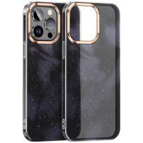 Блестящ кейс с мотив водни цветове за iPhone 13 Pro - черен