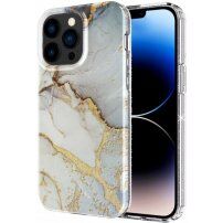 Мраморен блестящ кейс за iPhone 13 Pro - сиво-златен