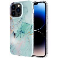 Мраморен блестящ кейс за iPhone 13 Pro Max - тюркоазен