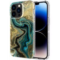Мраморен блестящ кейс за iPhone 13 Pro Max - цвят петрол