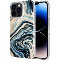 Мраморен блестящ кейс за iPhone 13 Pro Max - синьо-златна