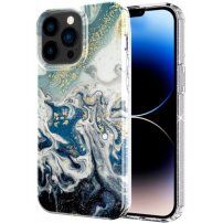 Мраморен блестящ кейс за iPhone 13 Pro Max - тъмносин