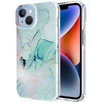 Мраморен блестящ кейс за iPhone 14 Plus - тюркоазен