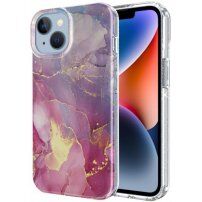 Мраморен блестящ кейс за iPhone 14 Plus - розово-лилав