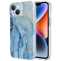Мраморен блестящ кейс за iPhone 14 Plus - син