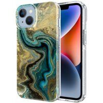 Мраморен блестящ кейс за iPhone 14 Plus - цвят петрол