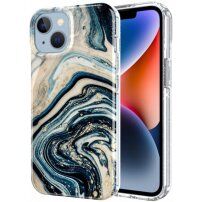 Мраморен блестящ кейс за iPhone 14 Plus - синьо-златна