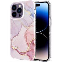 Мраморен блестящ кейс за iPhone 14 Pro Max - светлорозов