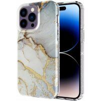 Мраморен блестящ кейс за iPhone 14 Pro Max - сиво-златен