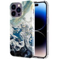 Мраморен блестящ кейс за iPhone 14 Pro Max - тъмносин