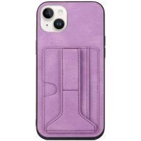Кейс с джоб за карти и стойка за iPhone 14 Plus - лилав