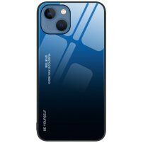 Кейс със стъклена задна част за iPhone 14 - синьо-черен
