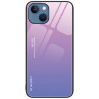 Кейс със стъклена задна част за iPhone 14 Plus - розово-лилав