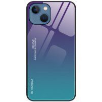 Кейс със стъклена задна част за iPhone 14 Plus - лилаво-тюркоазен