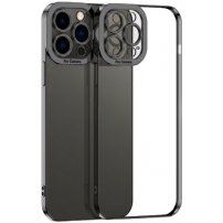 Прозрачен кейс с никелирана рамка за iPhone 14 Plus - черен