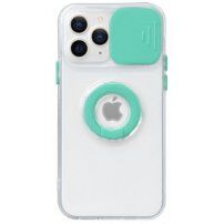 Прозрачен кейс с държач за пръст и защита на камерата за iPhone 14 Pro - тюркоазен