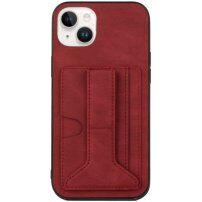 Кейс с джоб за карти и стойка за iPhone 14 Plus - червен