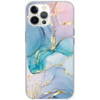 Лъскав мраморен кейс за iPhone 12 Pro Max - синьо-розов