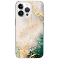 Лъскав мраморен кейс за iPhone 13 Pro - бежово-зелен