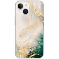 Лъскав мраморен кейс за iPhone 14 - бежово-зелен