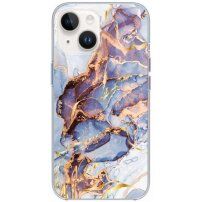 Лъскав мраморен кейс за iPhone 14 - син