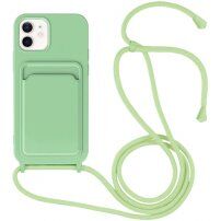 Силиконов кейс с каишка и джоб за карти за iPhone 11 - зелен