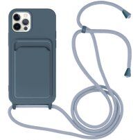 Силиконов кейс с каишка и джоб за карти за iPhone 11 Pro Max - син