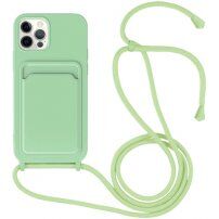 Силиконов кейс с каишка и джоб за карти за iPhone 11 Pro Max - зелен