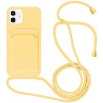 Силиконов кейс с каишка и джоб за карти за iPhone 12 / 12 Pro - жълт