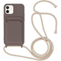 Силиконов кейс с каишка и джоб за карти за iPhone 12 / 12 Pro - тъмнокафяв
