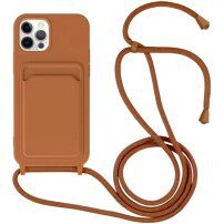 Силиконов кейс с каишка и джоб за карти за iPhone 12 Pro Max - кафяв