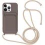 Силиконов кейс с каишка и джоб за карти за iPhone 13 Pro Max - тъмнокафяв