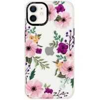 Лъскав прозрачен кейс с мотив за iPhone 11 - розови цветя