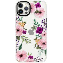 Лъскав прозрачен кейс с мотив за iPhone 12 Pro Max - розови цветя