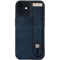 Кожен кейс с каишка за ръка за iPhone 11 - син