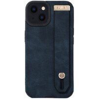 Кожен кейс с каишка за ръка за iPhone 13 - син
