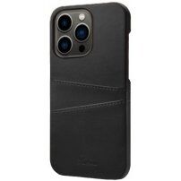 Кожен кейс с джоб за карти за iPhone 13 Pro Max - черен