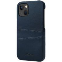 Кожен кейс с джоб за карти за iPhone 14 Plus - син