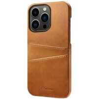 Кожен кейс с джоб за карти за iPhone 14 Pro - кафяво като седло