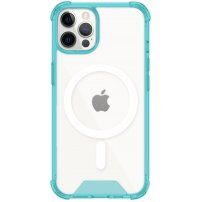 Прозрачен кейс с цветна рамка и MagSafe за iPhone 12 Pro Max - син