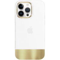 Защитен кейс с метална долна част за iPhone 13 Pro Max - бял