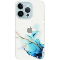 Прозрачен кейс с мраморен мотив за iPhone 14 Pro - син
