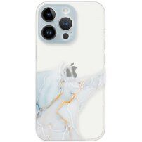 Прозрачен кейс с мраморен мотив за iPhone 14 Pro - светлосин
