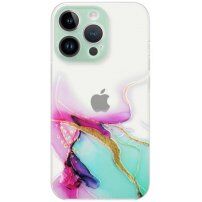 Прозрачен кейс с мраморен мотив за iPhone 14 Pro Max - розово-тюркоазен